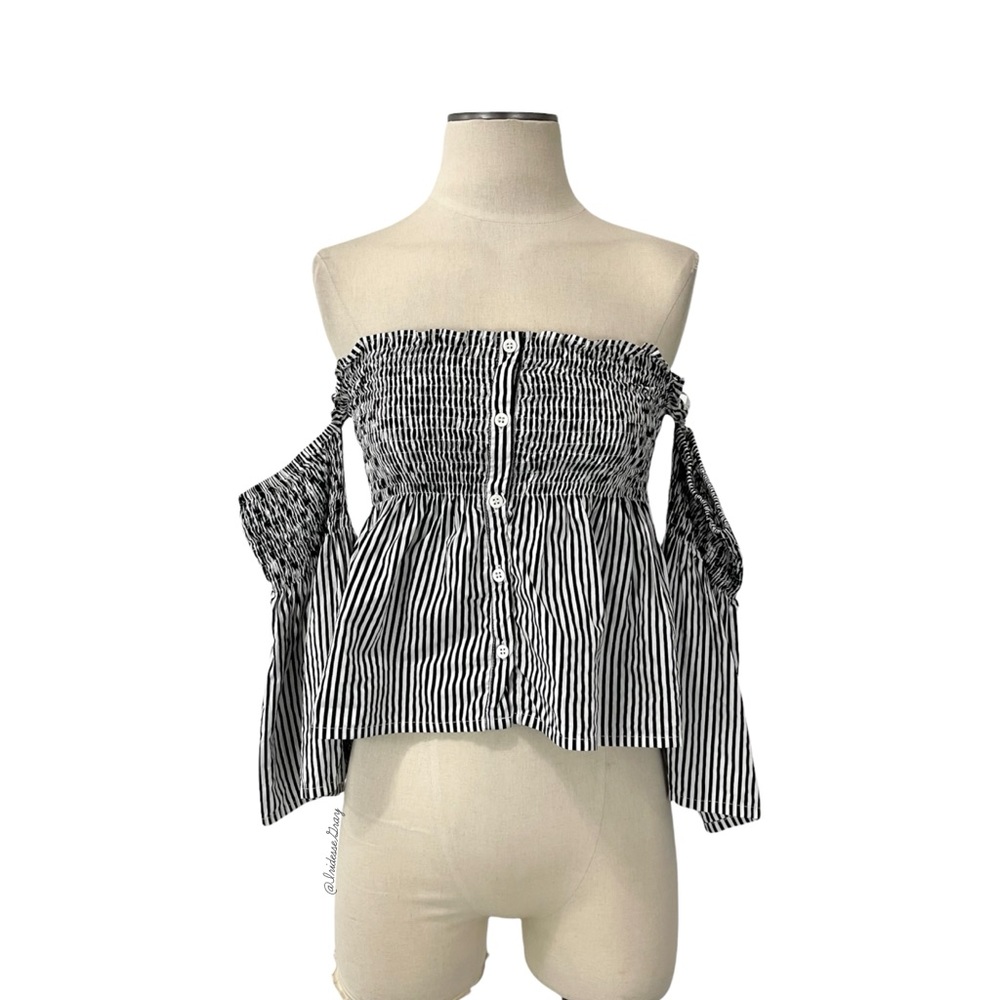 Faithfull the Brand- Black & White Cooper Off Shoulder Top Size 6.